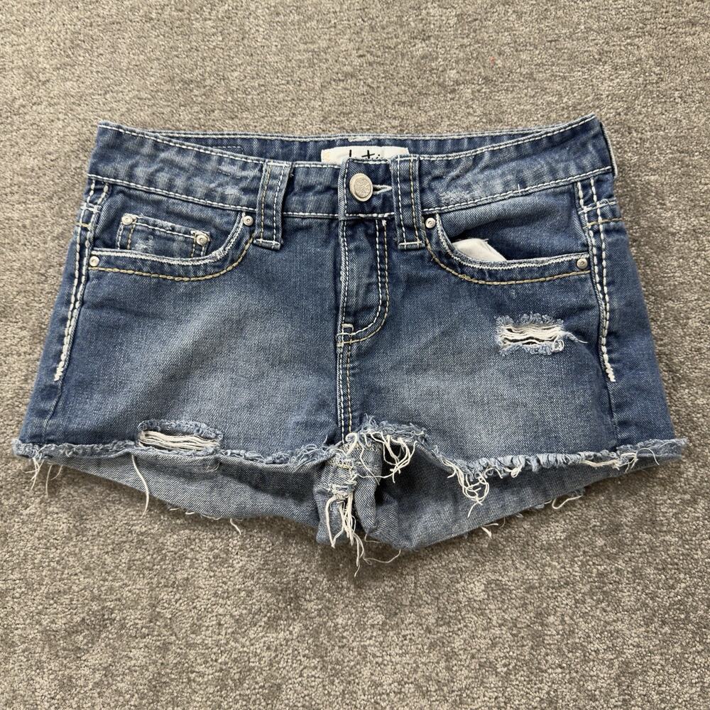 Daytrip Womens Distressed Denim Cutoff Shorts‎ Blue Frayed Hem 26 Daisy Dukes